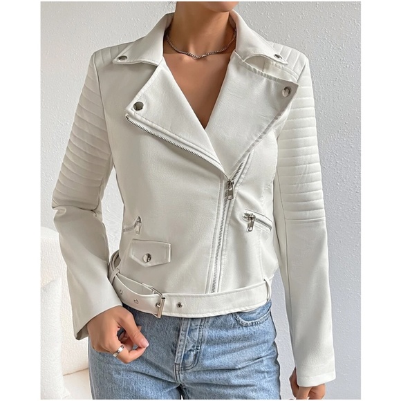 Luxe Vegan Leather Moto Biker Zipper Jacket - Picture 5 of 8